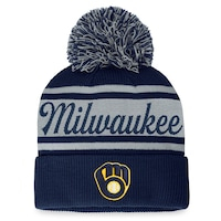 Women's Fanatics Branded Navy/Gray Milwaukee Brewers Script Cuffed Knit Hat with Pom