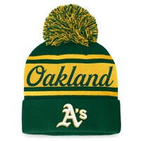 Women's Fanatics Branded Green/Gold Oakland Athletics Script Cuffed Knit Hat with Pom