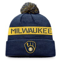 Men's Fanatics Branded Navy/Gray Milwaukee Brewers League Logo Cuffed Knit Hat with Pom