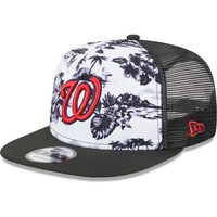 Men's New Era White/Black Washington Nationals Vacay 2.0 A-Frame Trucker 9FIFTY Snapback Hat
