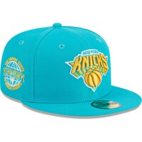 Men's New Era Turquoise New York Knicks 2-Time Champions Breeze Grilled Yellow Undervisor 59FIFTY Fitted Hat