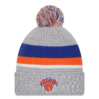 Men's New Era Heather Gray New York Knicks Stripes Cuffed Knit Hat with Pom
