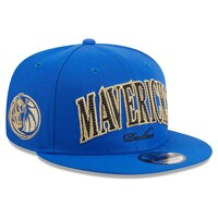 Men's New Era Blue Dallas Mavericks Golden Tall Text 9FIFTY Snapback Hat