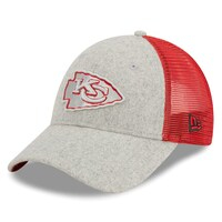 Men's New Era Heather Gray/Red Kansas City Chiefs Pop Trucker 9FORTY Adjustable Hat