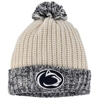 Girls Youth New Era Cream Penn State Nittany Lions Fresh Cuffed Knit Hat with Pom