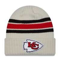 Men's New Era Cream Kansas City Chiefs Team Stripe Cuffed Knit Hat