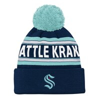 Youth Seattle Kraken Deep Sea Blue Jacquard Cuffed Knit Hat with Pom