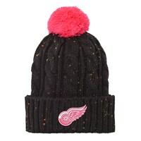 Girls Youth Detroit Red Wings Black Nep Yarn Cuffed Knit Hat with Pom