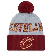 Men's New Era Wine/Gray Cleveland Cavaliers Tip-Off Two-Tone Cuffed Knit Hat with Pom