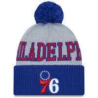 Men's New Era Royal/Gray Philadelphia 76ers Tip-Off Two-Tone Cuffed Knit Hat with Pom