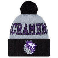 Men's New Era Black/Gray Sacramento Kings Tip-Off Two-Tone Cuffed Knit Hat with Pom