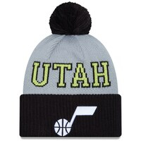 Men's New Era Black/Gray Utah Jazz Tip-Off Two-Tone Cuffed Knit Hat with Pom