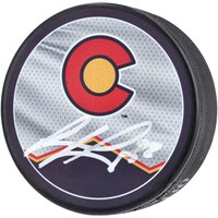 Gabriel Landeskog Colorado Avalanche 2022-23 Reverse Retro Hockey Puck - White Signature