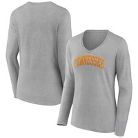 Women's Fanatics Branded Heather Gray Tennessee Volunteers Basic Arch Long Sleeve V-Neck T-Shirt