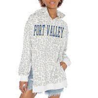 Women's Gameday Couture White Fort Valley State Wildcats Home Team Advantage Leopard Print Oversized Side-Slit Pullover Hoodie
