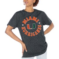 Women's Gameday Couture Charcoal Miami Hurricanes Victory Lap Leopard Standard Fit T-Shirt