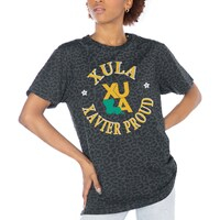 Women's Gameday Couture Charcoal Xavier University of Louisiana Gold Rush Victory Lap Leopard Standard Fit T-Shirt