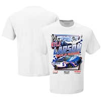 Men's Checkered Flag White Kyle Larson 2023 Toyota Owners 400 Race Winner T-Shirt