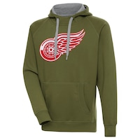 Men's Antigua Olive Detroit Red Wings Victory Pullover Hoodie