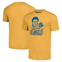 Men's Homage  Eric Dickerson Heathered Gold Los Angeles Rams  Caricature Retired Player Tri-Blend T-Shirt