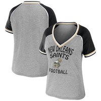 Women's WEAR by Erin Andrews Heather Gray New Orleans Saints Cropped Raglan Throwback V-Neck T-Shirt