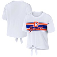 Women's WEAR by Erin Andrews White Denver Broncos Front Tie Retro T-Shirt