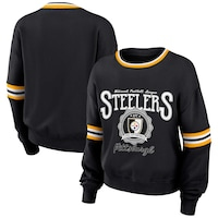 Women's WEAR by Erin Andrews Black Pittsburgh Steelers Prep Crew Sweatshirt