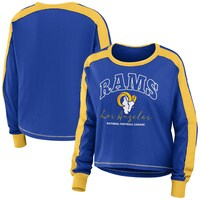 Women's WEAR by Erin Andrews Royal/Gold Los Angeles Rams Color Block Modest Crop Long Sleeve T-Shirt