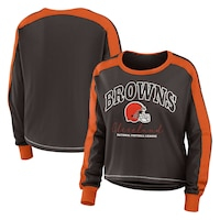 Women's WEAR by Erin Andrews Brown Cleveland Browns Plus Size Colorblock Long Sleeve T-Shirt