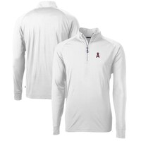 Men's Cutter & Buck  White Los Angeles Angels Adapt Eco Knit Stretch Recycled Quarter-Zip Pullover Top
