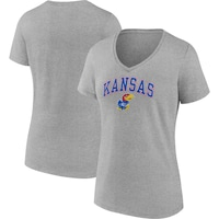 Women's Fanatics Branded Heather Gray Kansas Jayhawks Evergreen Campus V-Neck T-Shirt
