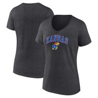 Women's Fanatics Branded Heather Charcoal Kansas Jayhawks Evergreen Campus V-Neck T-Shirt