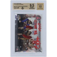 Bryce Harper Philadelphia Phillies Autographed 2022 Topps Now Red Ink #1127 Beckett Fanatics Witnessed Authenticated 9.5/10 Card with "22 NLCS MVP" Inscription - 9.5,9.5,9.5,9 Subgrades