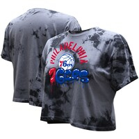Women's Stadium Essentials  Charcoal Philadelphia 76ers Street Art Dark Crystal Washed Crop T-Shirt