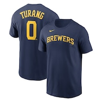 Men's Nike Brice Turang Navy Milwaukee Brewers Name & Number T-Shirt