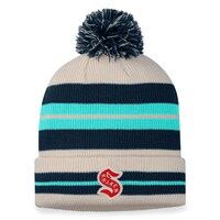 Men's Fanatics Branded Seattle Kraken Cream/Navy 2024 NHL Winter Classic Cuffed Knit Hat with Pom