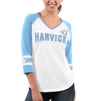 Women's G-III 4Her by Carl Banks White/Light Blue Kevin Harvick Top Team V-Neck 3/4 Sleeve T-Shirt