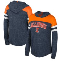 Women's Colosseum Navy Illinois Fighting Illini Speckled Color Block Long Sleeve Hooded T-Shirt