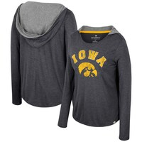 Women's Colosseum  Black Iowa Hawkeyes Distressed Heather Long Sleeve Hoodie T-Shirt
