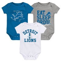 Newborn & Infant White/Blue/Heather Gray Detroit Lions Three-Pack Eat, Sleep & Drool Retro Bodysuit Set