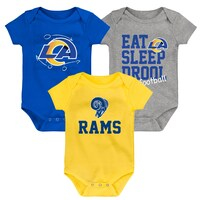 Newborn & Infant Gold/Royal/Heather Gray Los Angeles Rams Three-Pack Eat, Sleep & Drool Retro Bodysuit Set