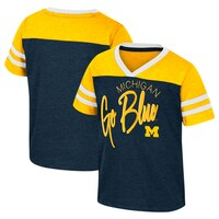 Girls Toddler Colosseum  Navy Michigan Wolverines Summer Foil V-Neck T-Shirt