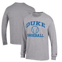 Men's Champion  Gray Duke Blue Devils Icon Logo Baseball Long Sleeve T-Shirt