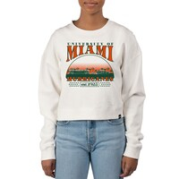 Women's Uscape Apparel Cream Miami Hurricanes Pigment Dyed Local Skyline Fleece Crop Crewneck Sweatshirt