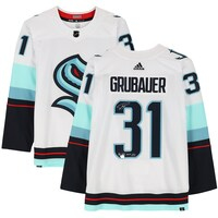 Philipp Grubauer Seattle Kraken Autographed White Adidas Authentic Jersey with "1st SCP Series Win" Inscription - Limited Edition of 23
