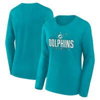 Women's Fanatics Branded Aqua Miami Dolphins Plus Size Foiled Play Long Sleeve T-Shirt