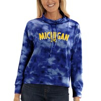 Women's  Blue Michigan Wolverines Maddie Tie-Dye Tri-Blend Pullover Hoodie