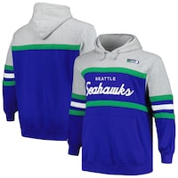 Men's Mitchell & Ness  Heather Gray/Royal Seattle Seahawks Big & Tall Head Coach Pullover Hoodie