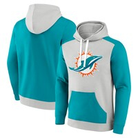 Men's Fanatics Branded Silver/Aqua Miami Dolphins Big & Tall Team Fleece Pullover Hoodie