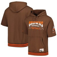 Men's Mitchell & Ness Brown Cleveland Browns Pre-Game Short Sleeve Pullover Hoodie